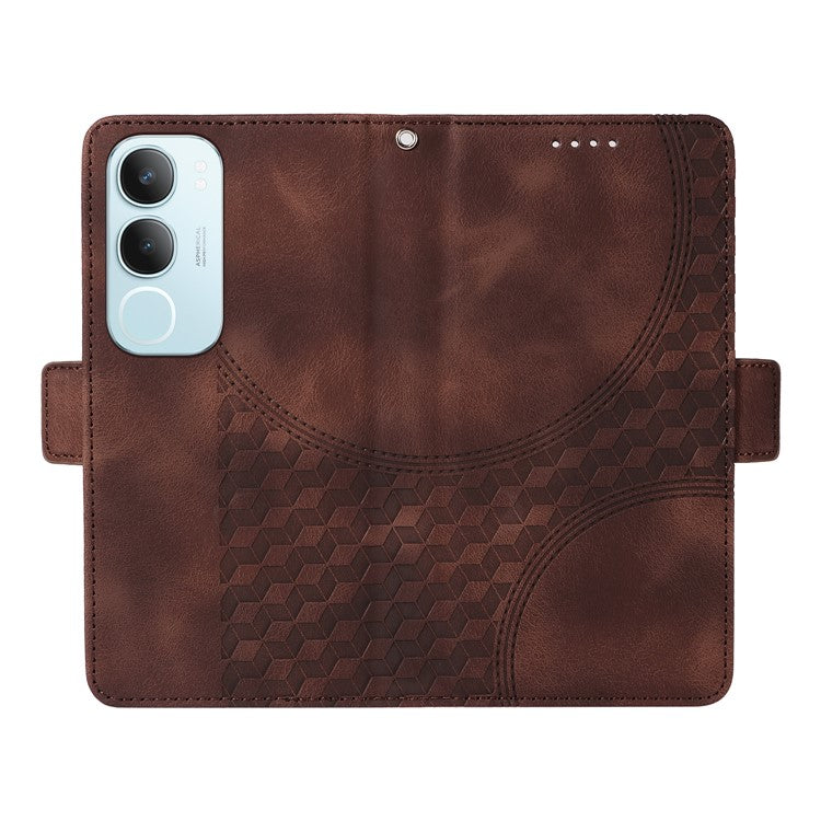 For vivo Y19s 4G Case PU Leather Phone Cover Rhombus Starry Imprinted - Brown