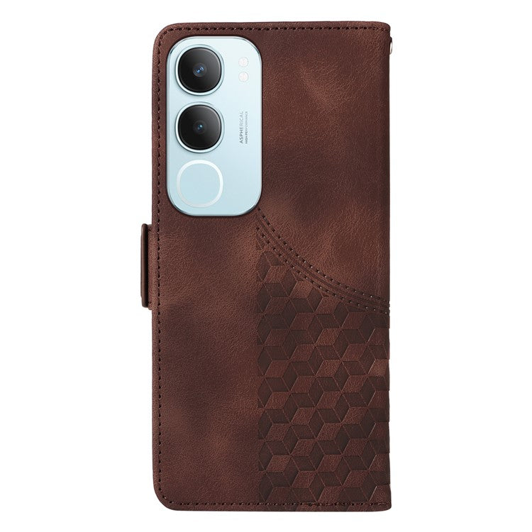 For vivo Y19s 4G Case PU Leather Phone Cover Rhombus Starry Imprinted - Brown