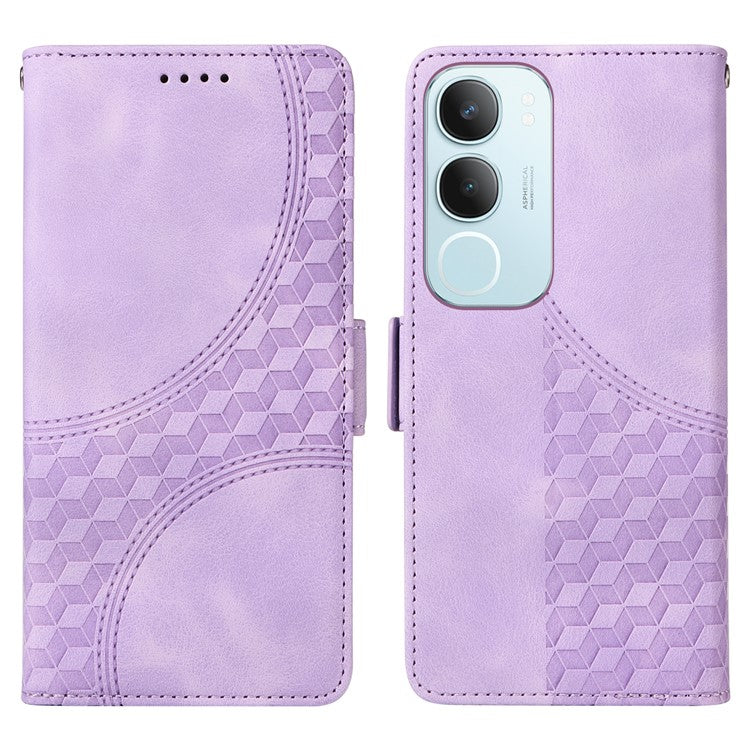 For vivo Y19s 4G Case PU Leather Phone Cover Rhombus Starry Imprinted - Purple