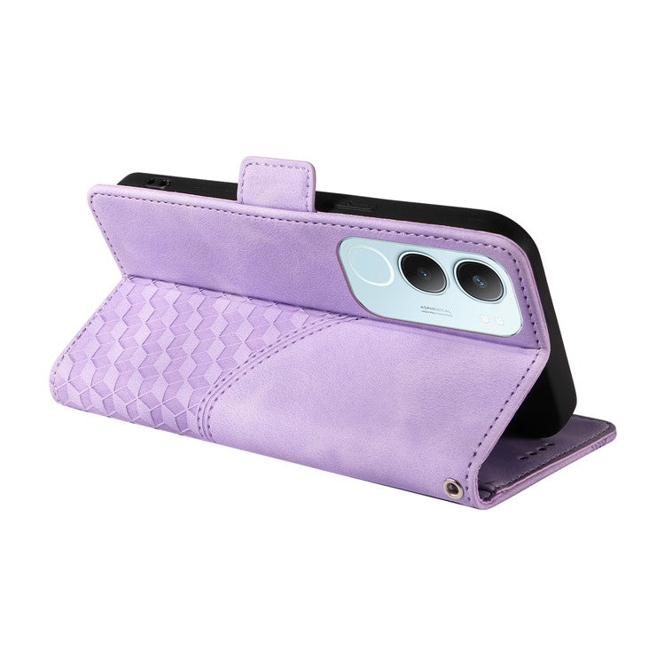 For vivo Y19s 4G Case PU Leather Phone Cover Rhombus Starry Imprinted - Purple