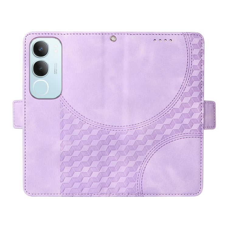 For vivo Y19s 4G Case PU Leather Phone Cover Rhombus Starry Imprinted - Purple