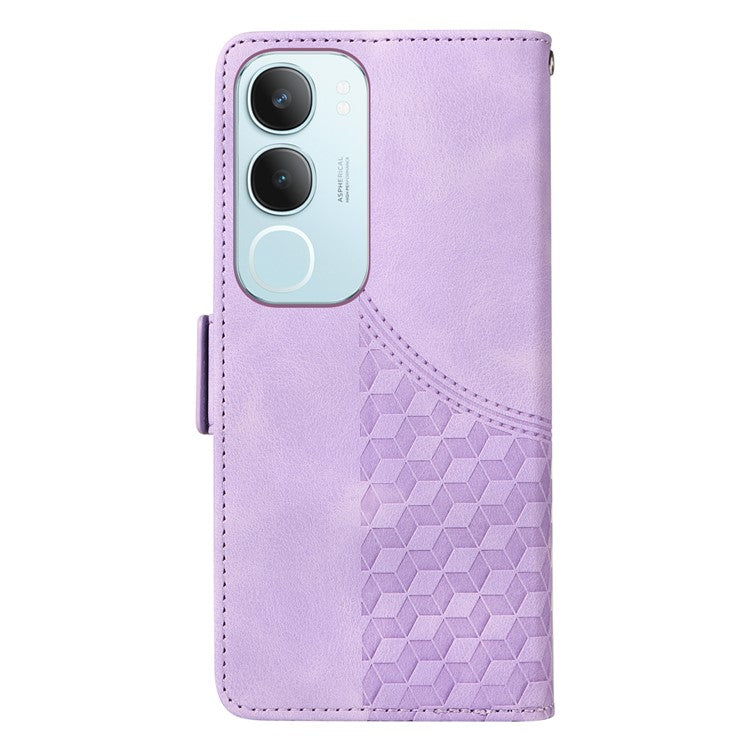 For vivo Y19s 4G Case PU Leather Phone Cover Rhombus Starry Imprinted - Purple