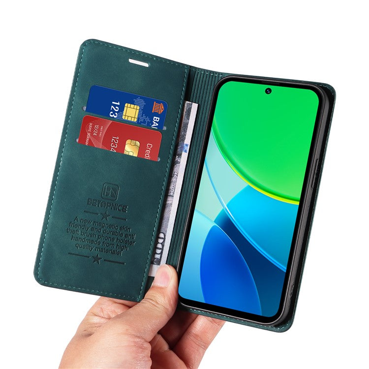 BETOPNICE 003 For vivo Y19s 4G Wallet Case Leather Phone Cover with Stand - Green