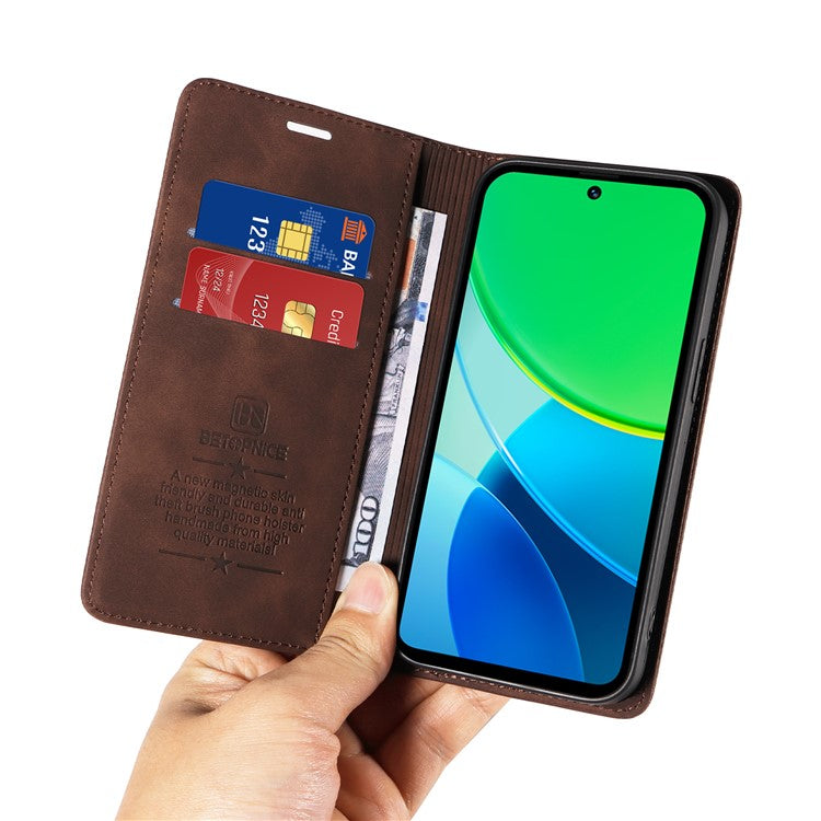 BETOPNICE 003 For vivo Y19s 4G Wallet Case Leather Phone Cover with Stand - Brown