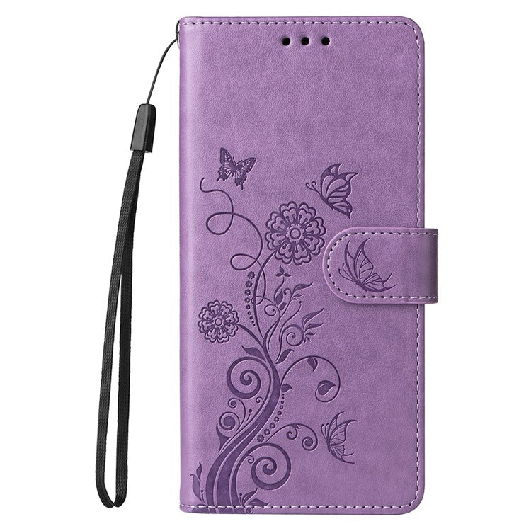 For vivo Y19s 4G Leather Case Butterfly Floral Imprint Wallet Stand Cover - Purple