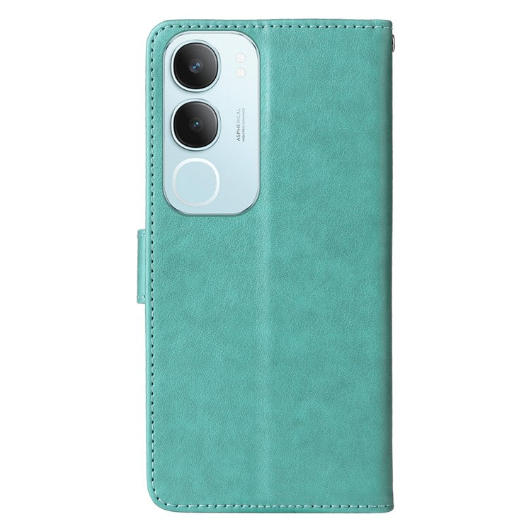 For vivo Y19s 4G Leather Case Butterfly Floral Imprint Wallet Stand Cover - Green