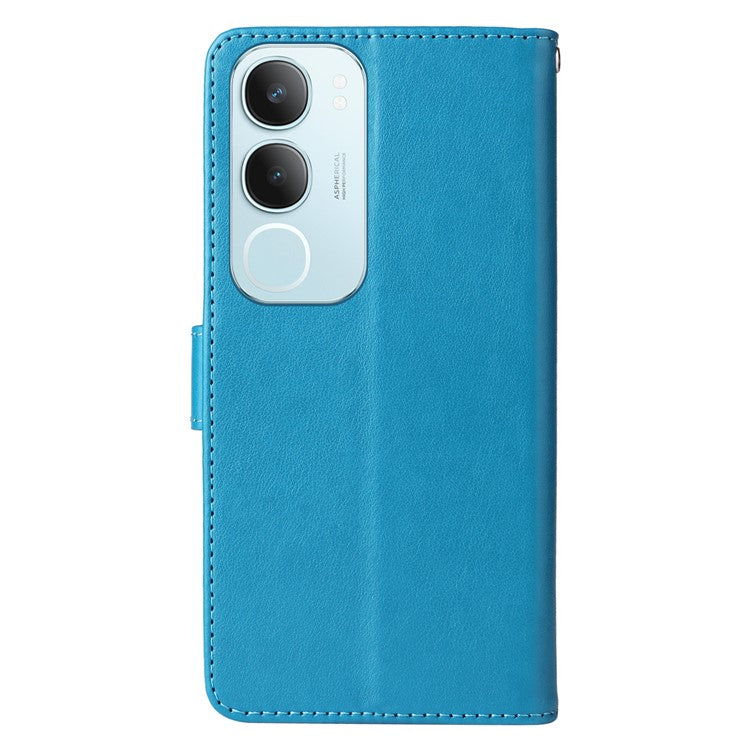 For vivo Y19s 4G Leather Case Butterfly Floral Imprint Wallet Stand Cover - Blue