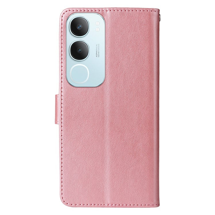 For vivo Y19s 4G Leather Case Butterfly Floral Imprint Wallet Stand Cover - Pink