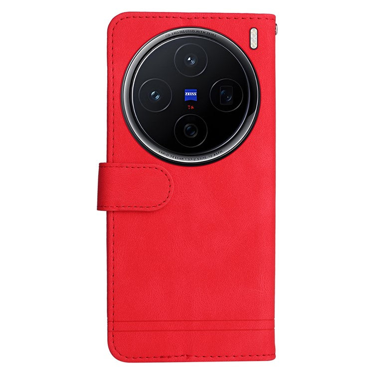 For vivo X200 5G Wallet Case Skin Touch Leather Phone Cover Tree Pattern Hardware - Red