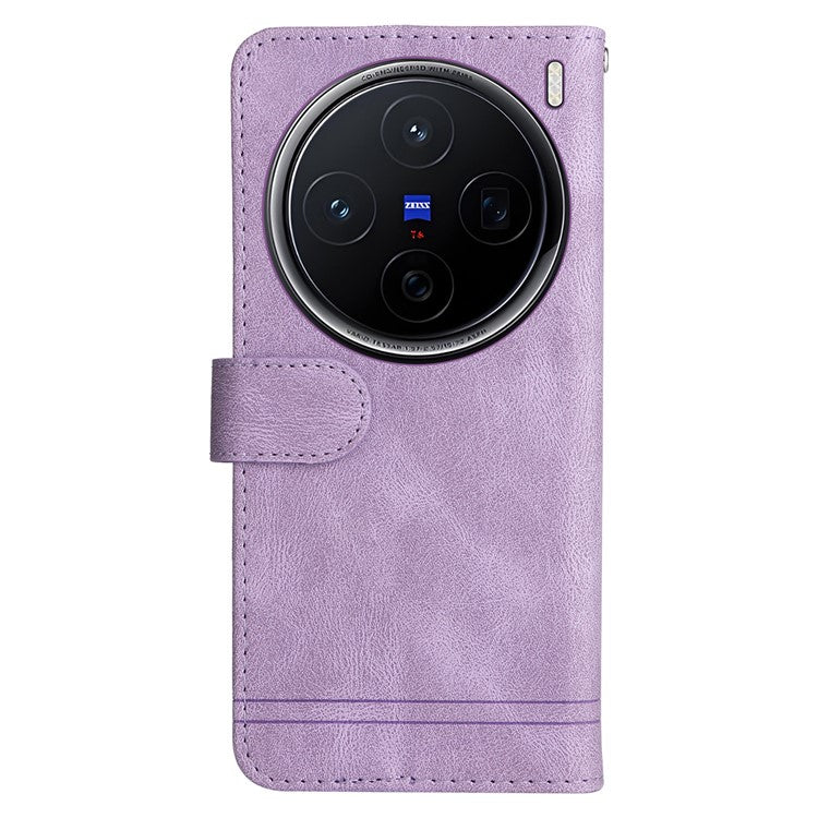 For vivo X200 5G Wallet Case Skin Touch Leather Phone Cover Tree Pattern Hardware - Purple