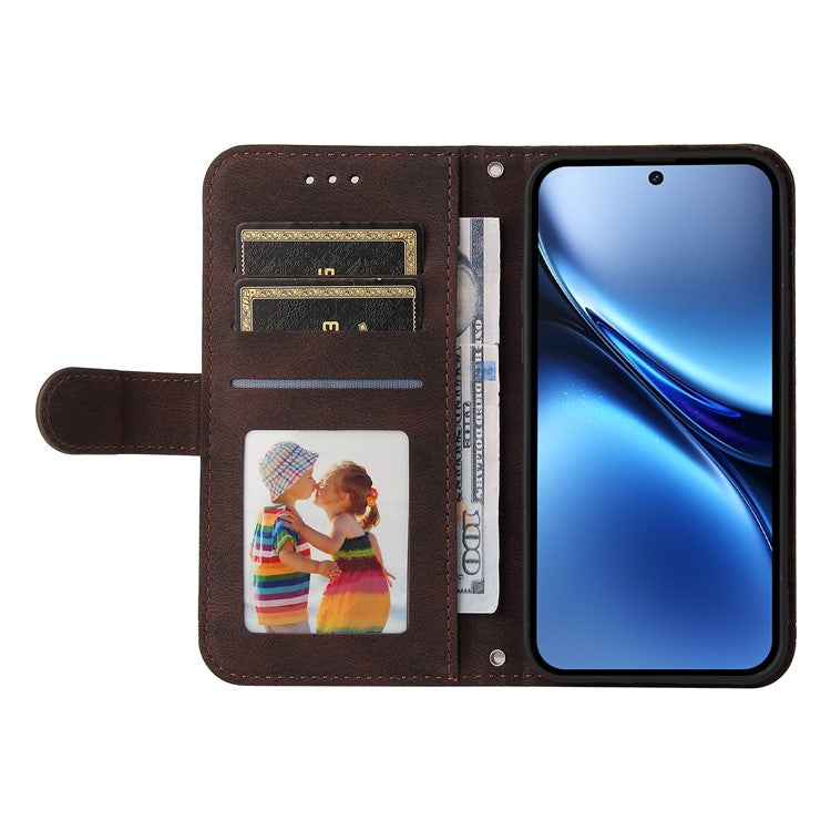 For vivo X200 5G Wallet Case Skin Touch Leather Phone Cover Tree Pattern Hardware - Brown