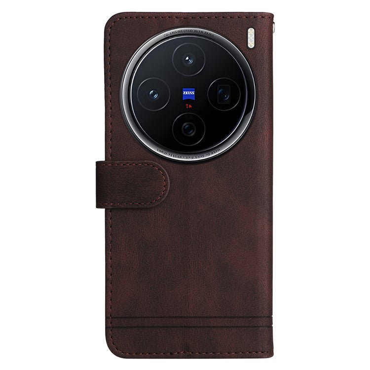 For vivo X200 5G Wallet Case Skin Touch Leather Phone Cover Tree Pattern Hardware - Brown