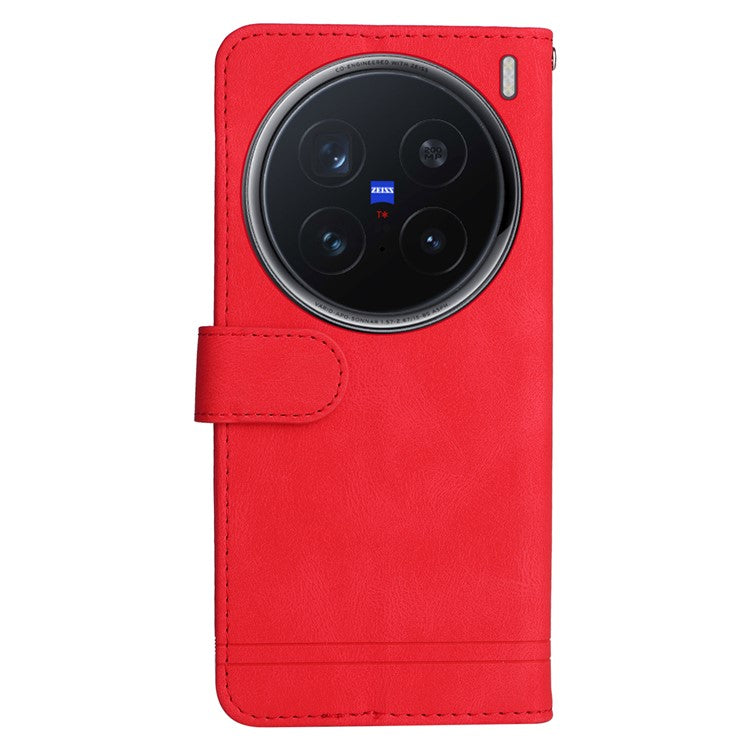 For vivo X200 Pro 5G Wallet Case Skin Touch Leather Phone Cover Tree Pattern Hardware - Red