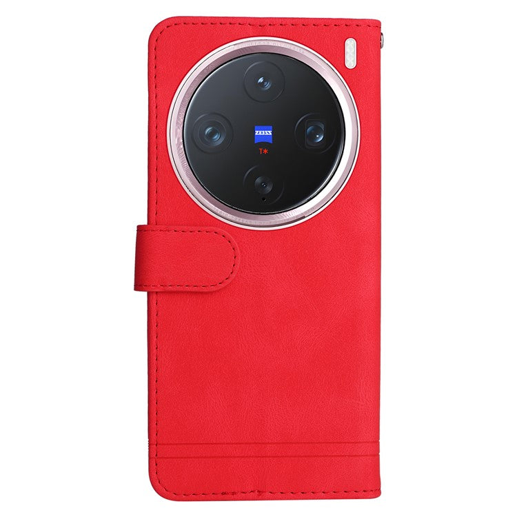 For vivo X200 Pro mini 5G Wallet Case Skin Touch Leather Phone Cover Tree Pattern Hardware - Red