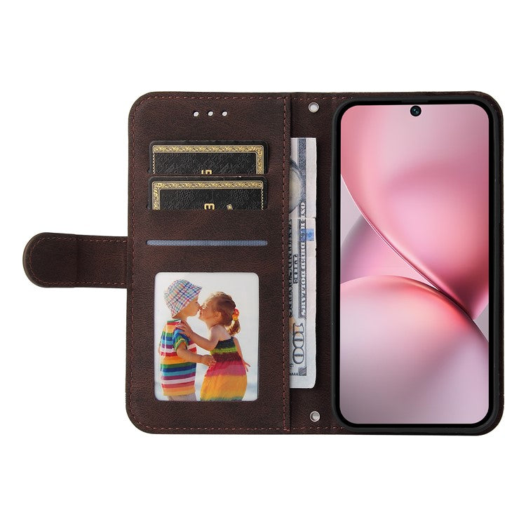 For vivo X200 Pro mini 5G Wallet Case Skin Touch Leather Phone Cover Tree Pattern Hardware - Brown