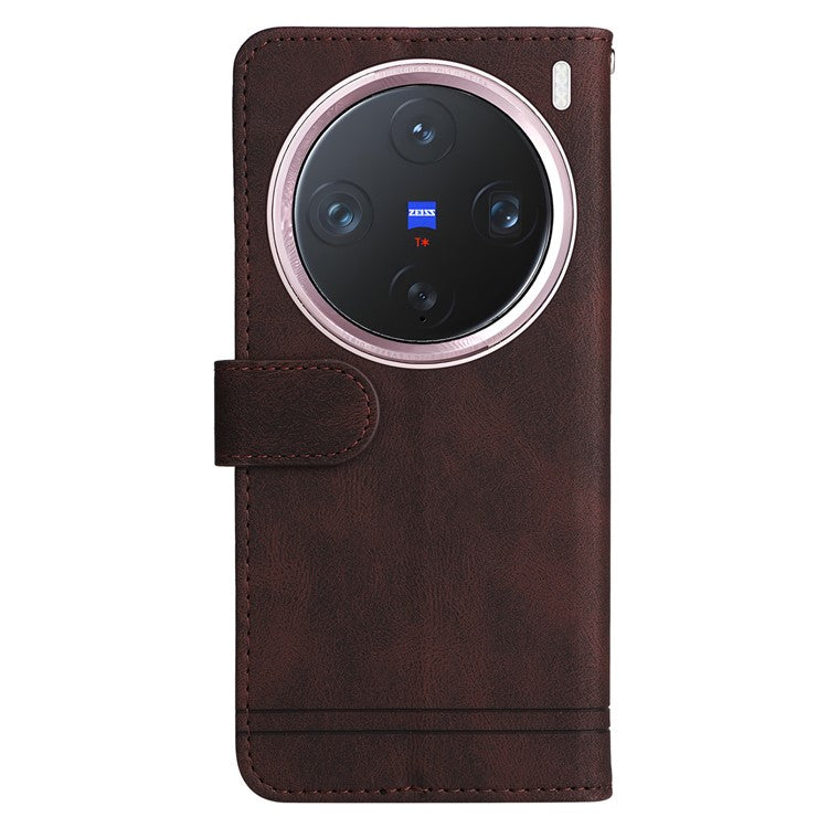 For vivo X200 Pro mini 5G Wallet Case Skin Touch Leather Phone Cover Tree Pattern Hardware - Brown