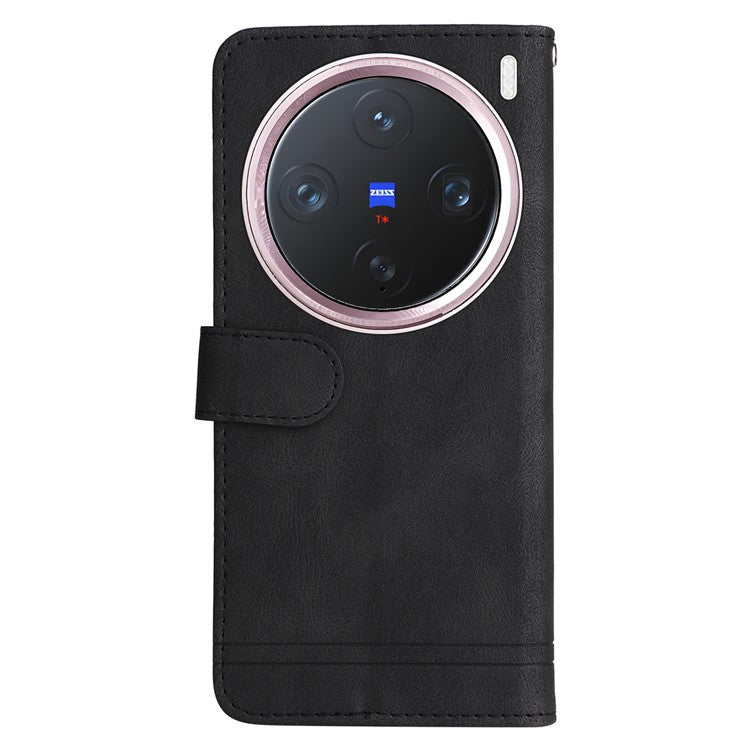 For vivo X200 Pro mini 5G Wallet Case Skin Touch Leather Phone Cover Tree Pattern Hardware - Black