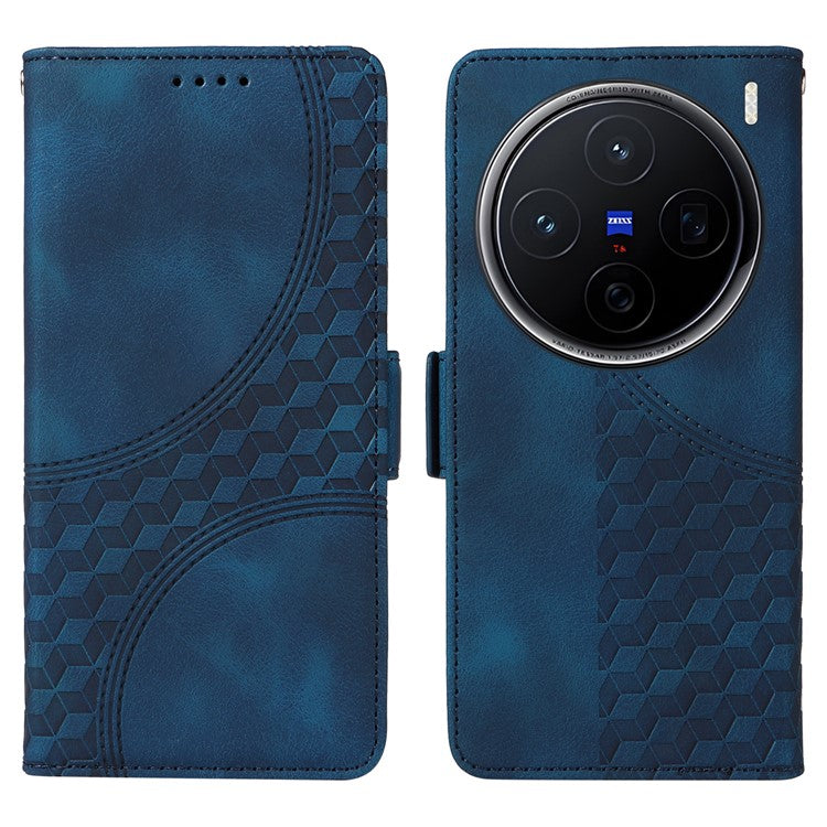 For vivo X200 5G Case PU Leather Phone Cover Rhombus Starry Imprinted - Blue