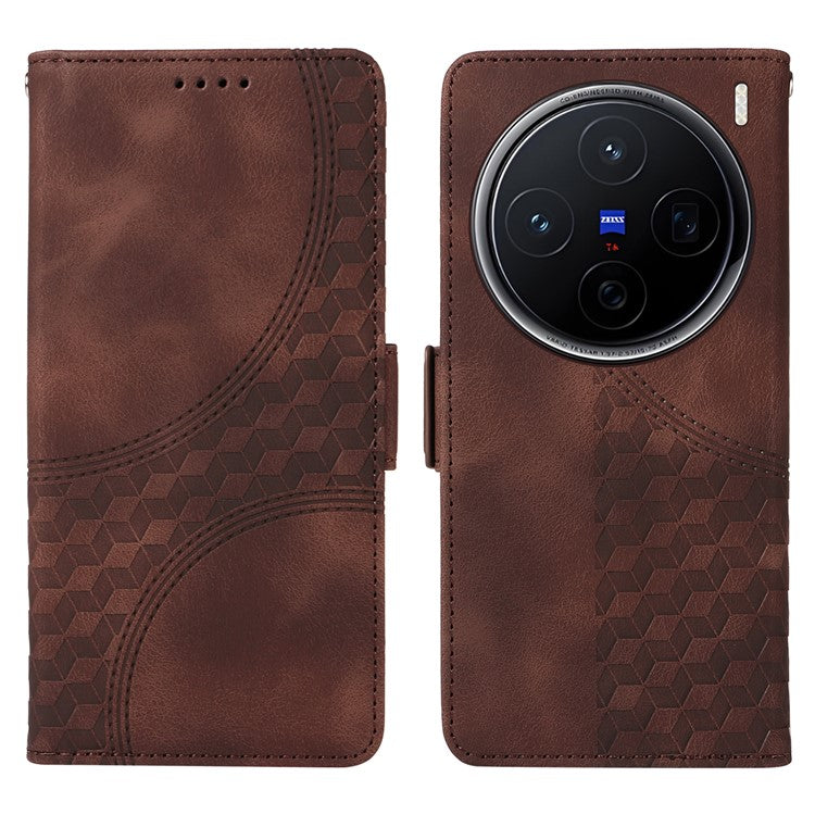 For vivo X200 5G Case PU Leather Phone Cover Rhombus Starry Imprinted - Brown