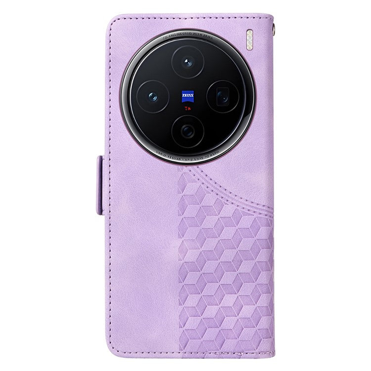 For vivo X200 5G Case PU Leather Phone Cover Rhombus Starry Imprinted - Purple