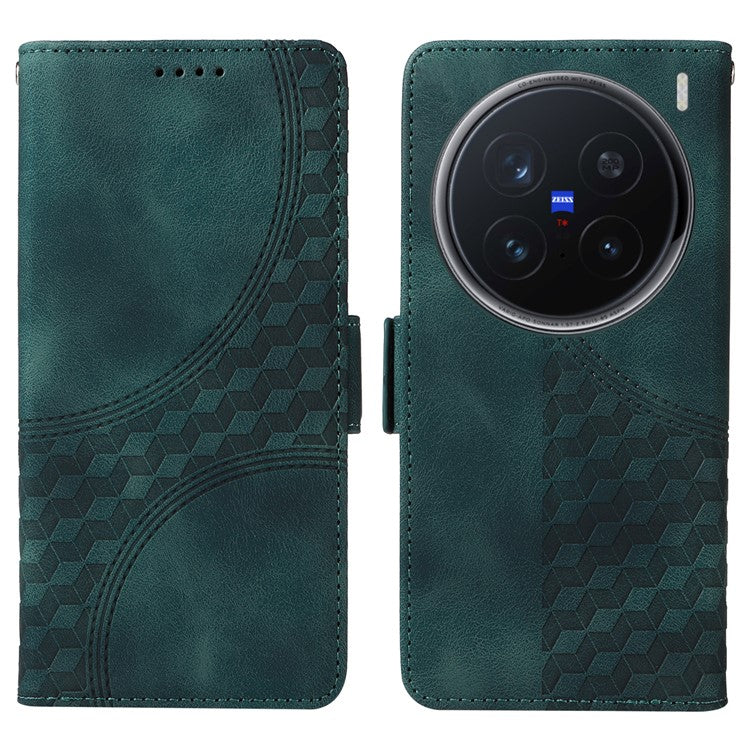 For vivo X200 Pro 5G Case PU Leather Phone Cover Rhombus Starry Imprinted - Green