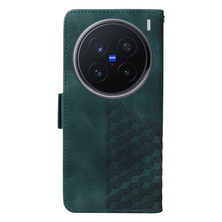 For vivo X200 Pro 5G Case PU Leather Phone Cover Rhombus Starry Imprinted - Green