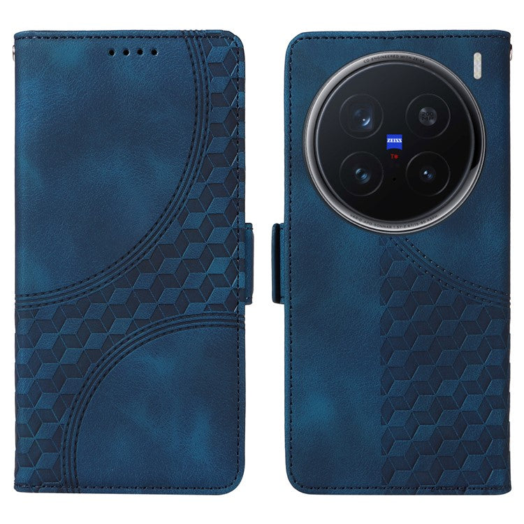 For vivo X200 Pro 5G Case PU Leather Phone Cover Rhombus Starry Imprinted - Blue