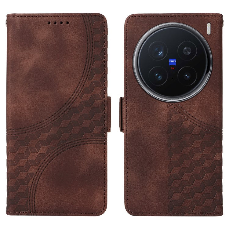 For vivo X200 Pro 5G Case PU Leather Phone Cover Rhombus Starry Imprinted - Brown