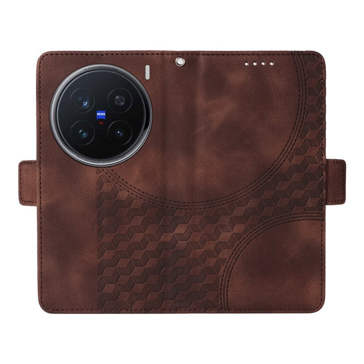 For vivo X200 Pro 5G Case PU Leather Phone Cover Rhombus Starry Imprinted - Brown