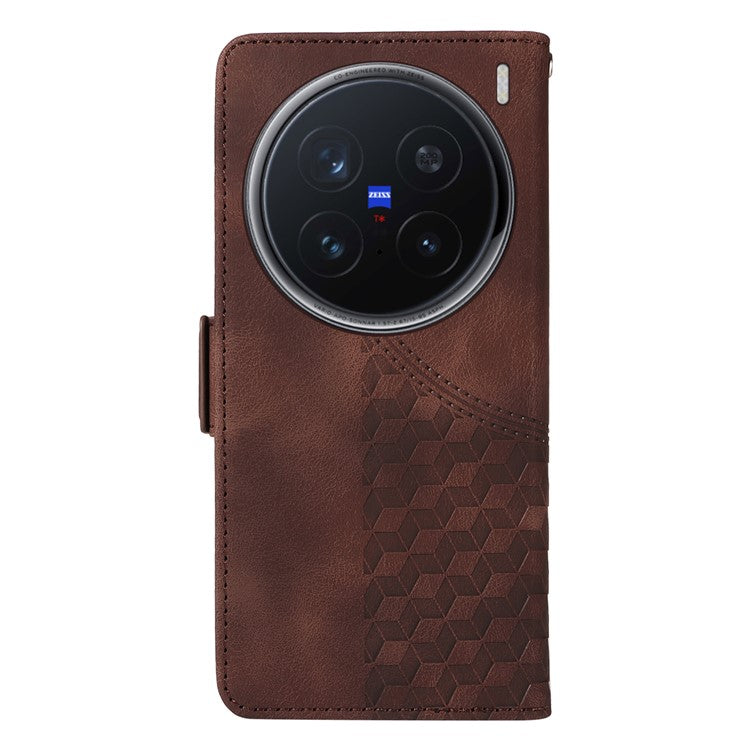 For vivo X200 Pro 5G Case PU Leather Phone Cover Rhombus Starry Imprinted - Brown