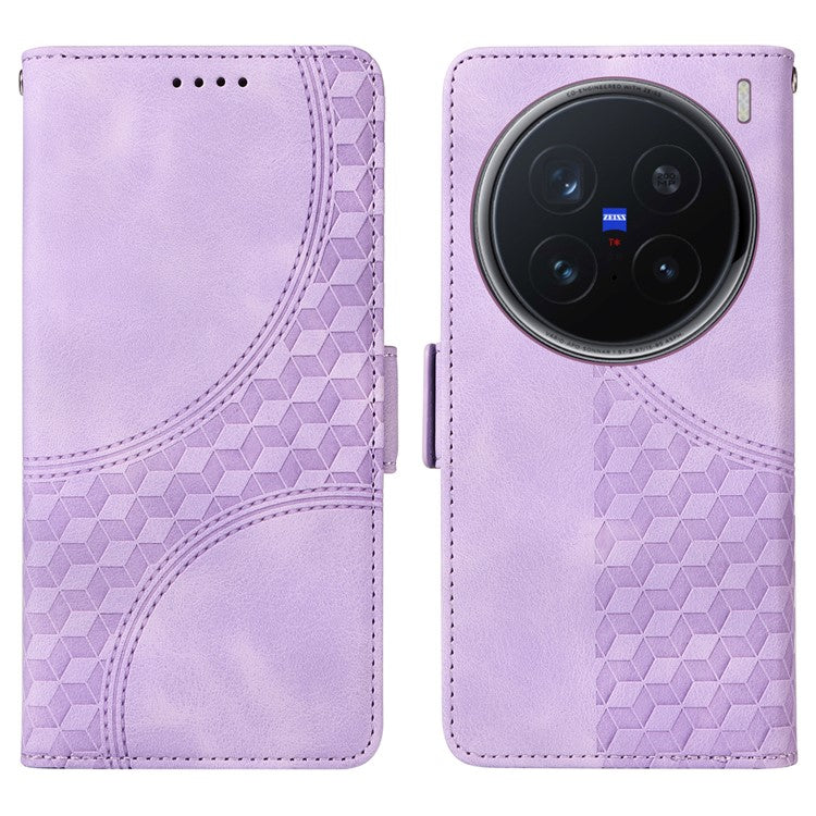 For vivo X200 Pro 5G Case PU Leather Phone Cover Rhombus Starry Imprinted - Purple