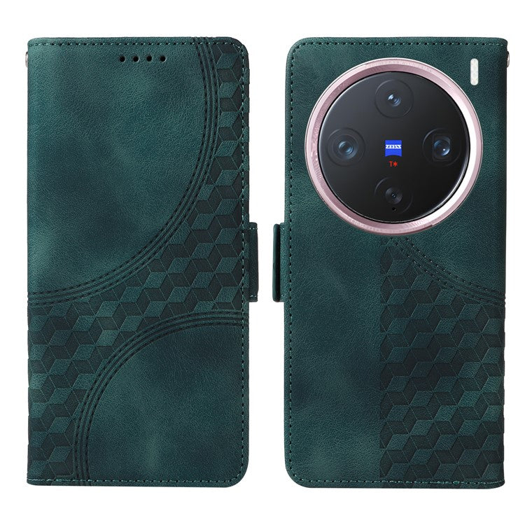 For vivo X200 Pro mini 5G Case PU Leather Phone Cover Rhombus Starry Imprinted - Green