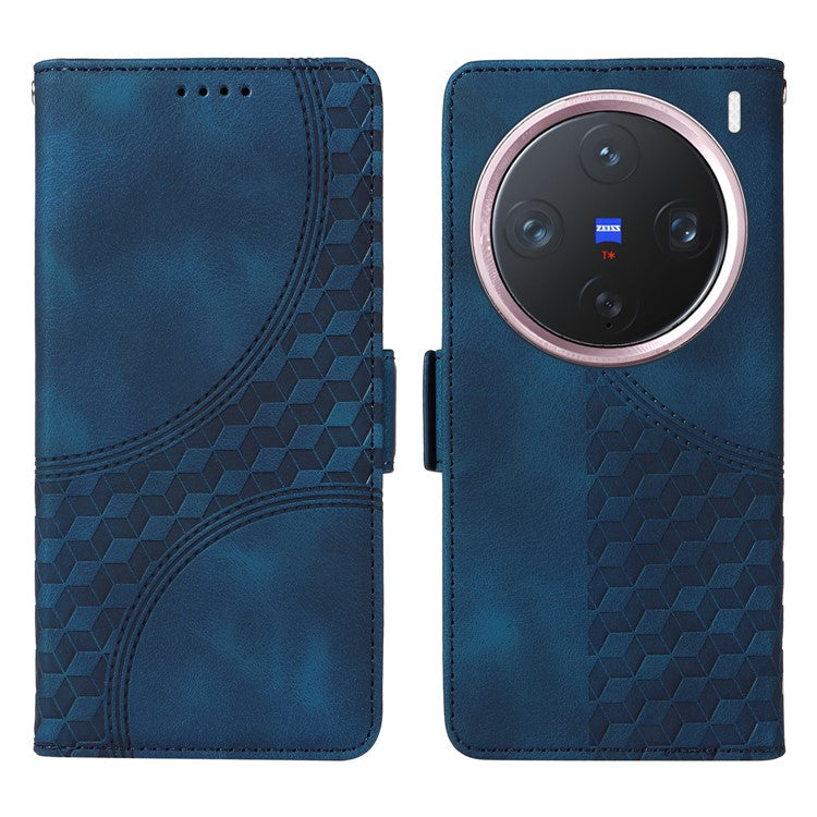 For vivo X200 Pro mini 5G Case PU Leather Phone Cover Rhombus Starry Imprinted - Blue