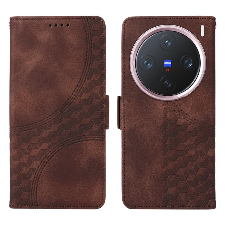 For vivo X200 Pro mini 5G Case PU Leather Phone Cover Rhombus Starry Imprinted - Brown