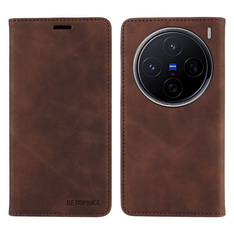 BETOPNICE 003 For vivo X200 5G Wallet Case Leather Phone Cover with Stand - Brown