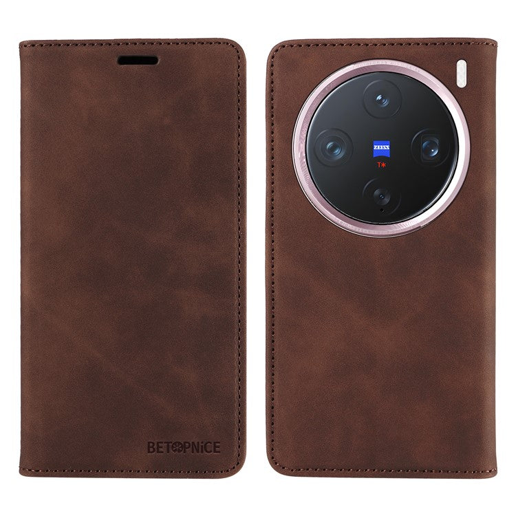 BETOPNICE 003 For vivo X200 Pro mini 5G Wallet Case Leather Phone Cover with Stand - Brown