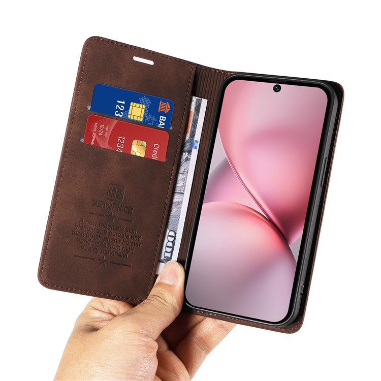 BETOPNICE 003 For vivo X200 Pro mini 5G Wallet Case Leather Phone Cover with Stand - Brown