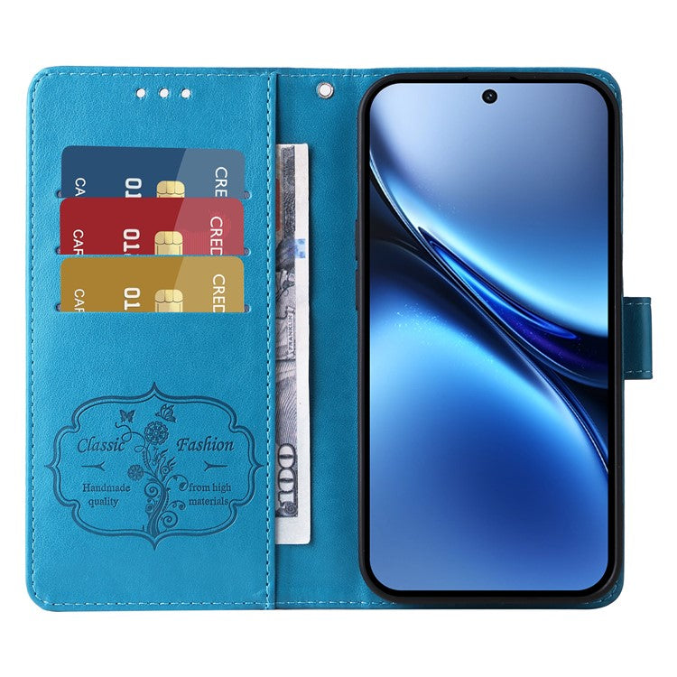 For vivo X200 5G Leather Case Butterfly Floral Imprint Wallet Stand Cover - Blue