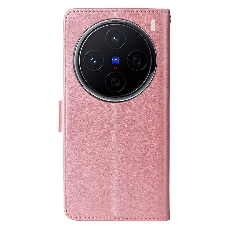 For vivo X200 5G Leather Case Butterfly Floral Imprint Wallet Stand Cover - Pink