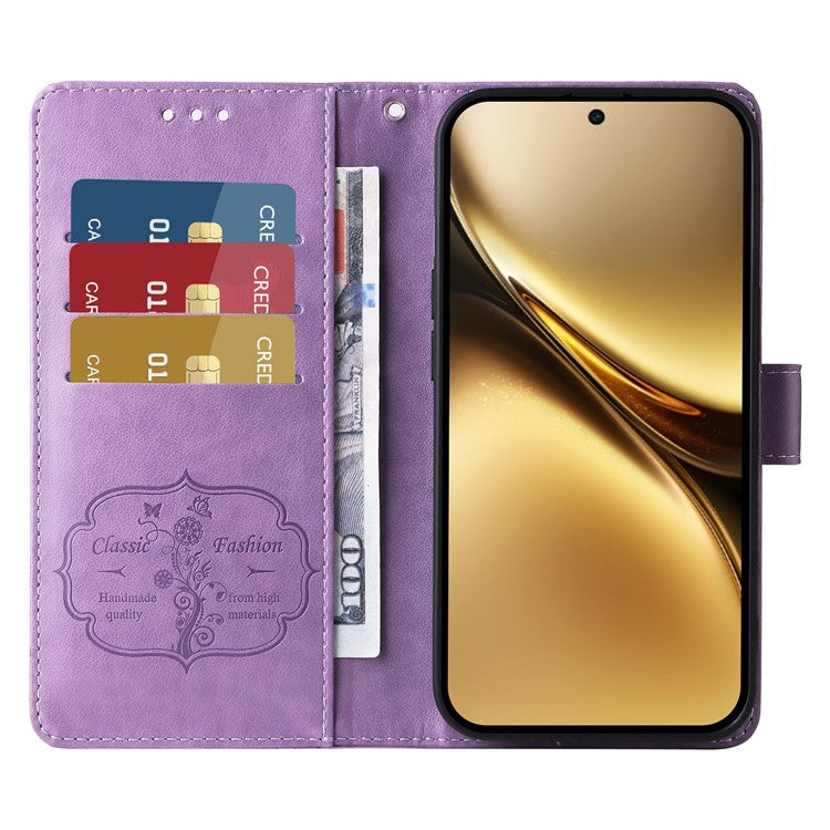 For vivo X200 Pro 5G Leather Case Butterfly Floral Imprint Wallet Stand Cover - Purple