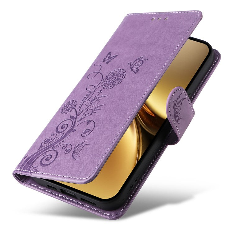 For vivo X200 Pro 5G Leather Case Butterfly Floral Imprint Wallet Stand Cover - Purple