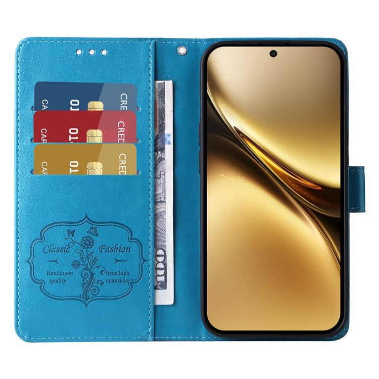 For vivo X200 Pro 5G Leather Case Butterfly Floral Imprint Wallet Stand Cover - Blue