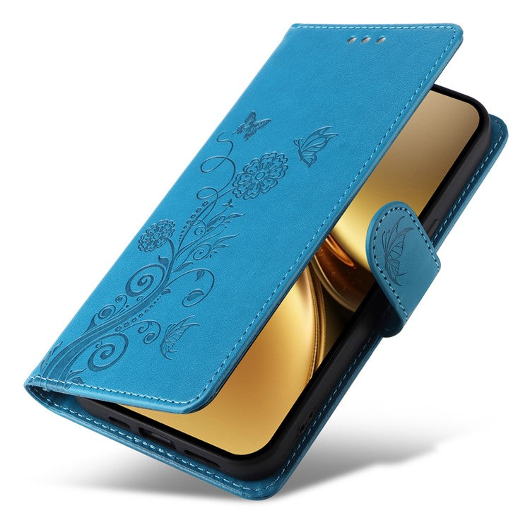 For vivo X200 Pro 5G Leather Case Butterfly Floral Imprint Wallet Stand Cover - Blue