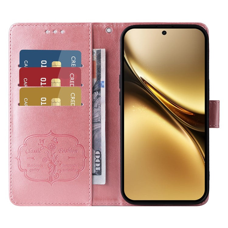 For vivo X200 Pro 5G Leather Case Butterfly Floral Imprint Wallet Stand Cover - Pink