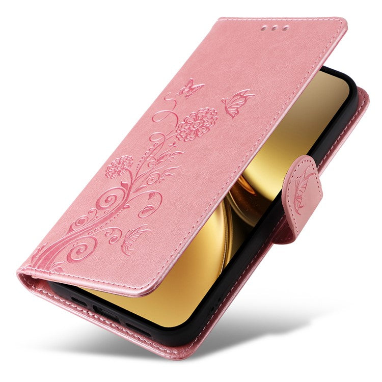 For vivo X200 Pro 5G Leather Case Butterfly Floral Imprint Wallet Stand Cover - Pink