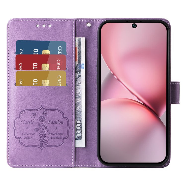 For vivo X200 Pro mini 5G Leather Case Butterfly Floral Imprint Wallet Stand Cover - Purple