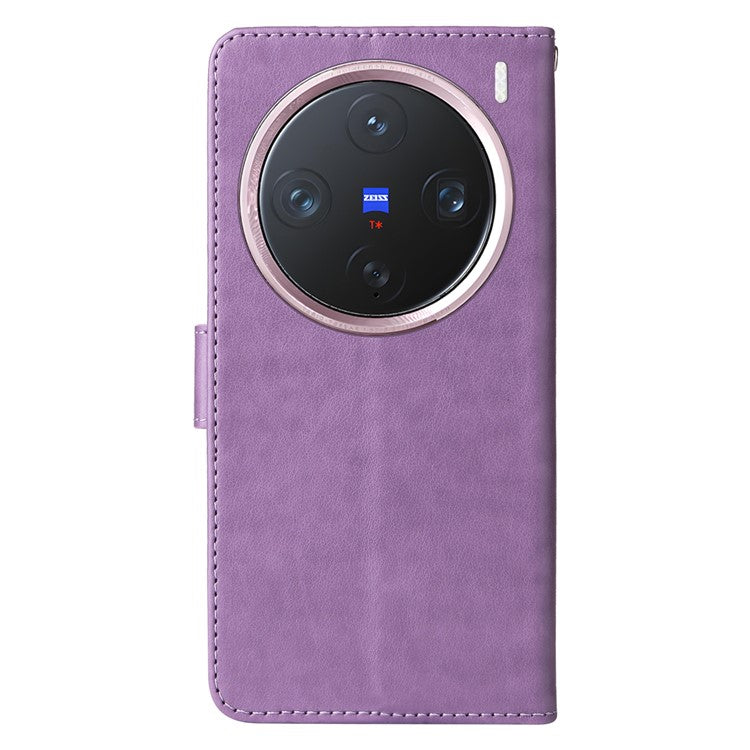 For vivo X200 Pro mini 5G Leather Case Butterfly Floral Imprint Wallet Stand Cover - Purple