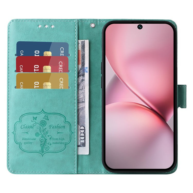 For vivo X200 Pro mini 5G Leather Case Butterfly Floral Imprint Wallet Stand Cover - Green