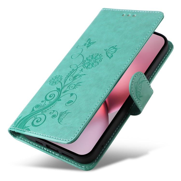 For vivo X200 Pro mini 5G Leather Case Butterfly Floral Imprint Wallet Stand Cover - Green