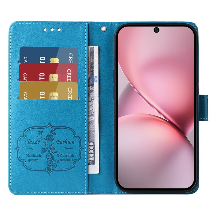 For vivo X200 Pro mini 5G Leather Case Butterfly Floral Imprint Wallet Stand Cover - Blue